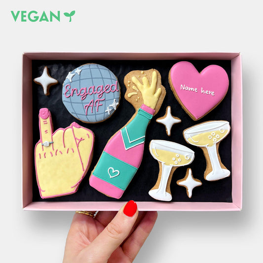 Vegan Personalised Engaged AF Engagement Letterbox Iced Cookies