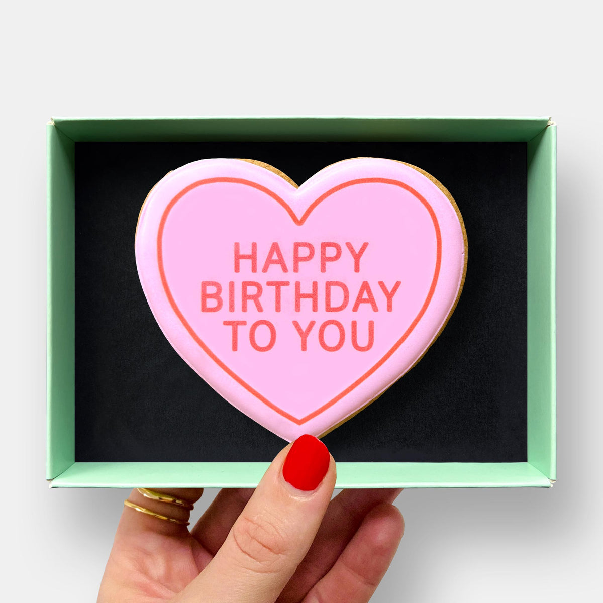 Happy Birthday Heart Letterbox Printed Iced Cookie