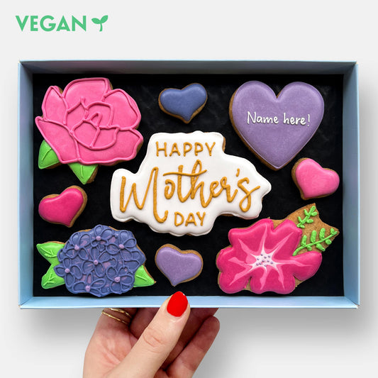 Vegan Personalised Mother's Day Floral Letterbox Iced Cookies