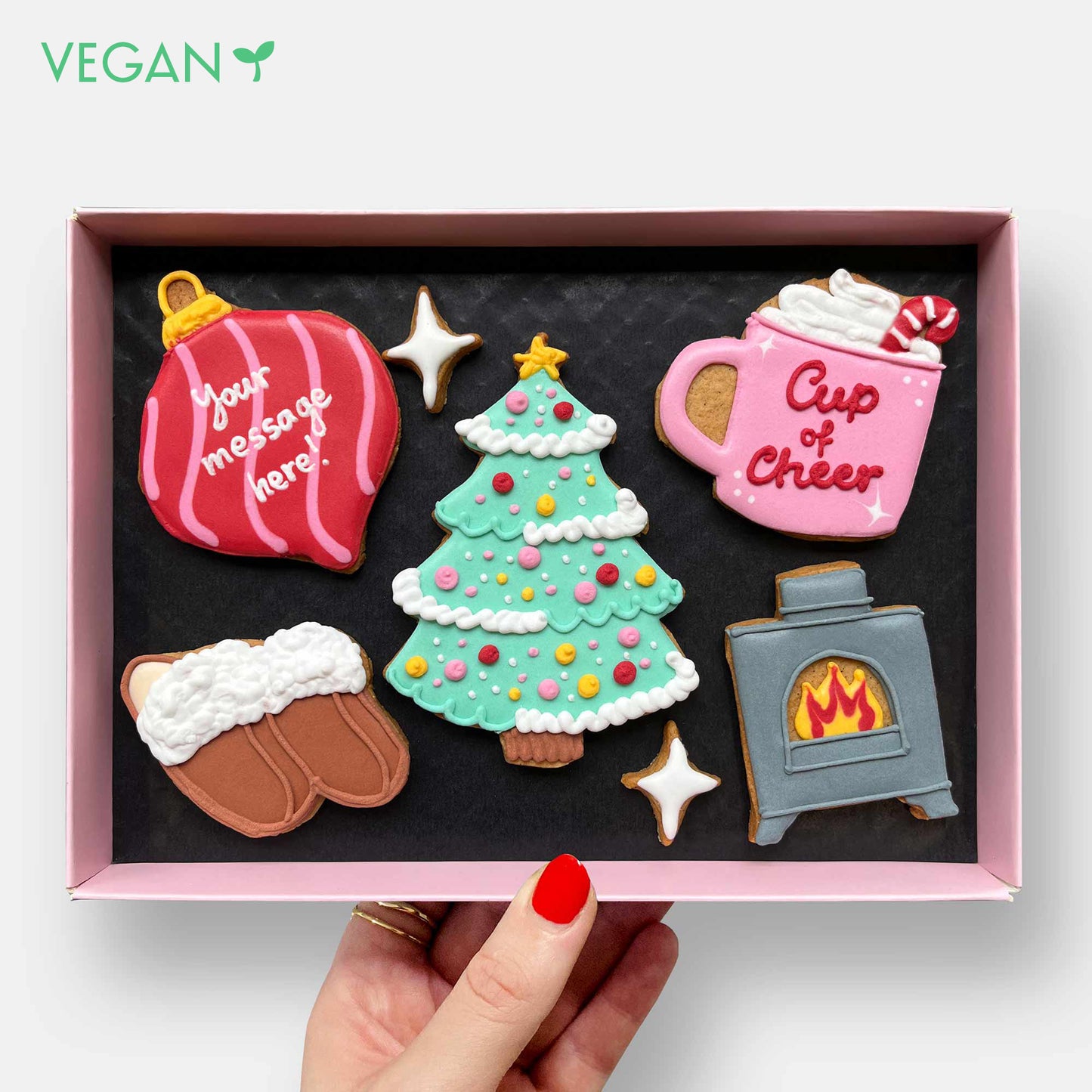 Vegan Personalised Cosy Christmas Letterbox Iced Cookies