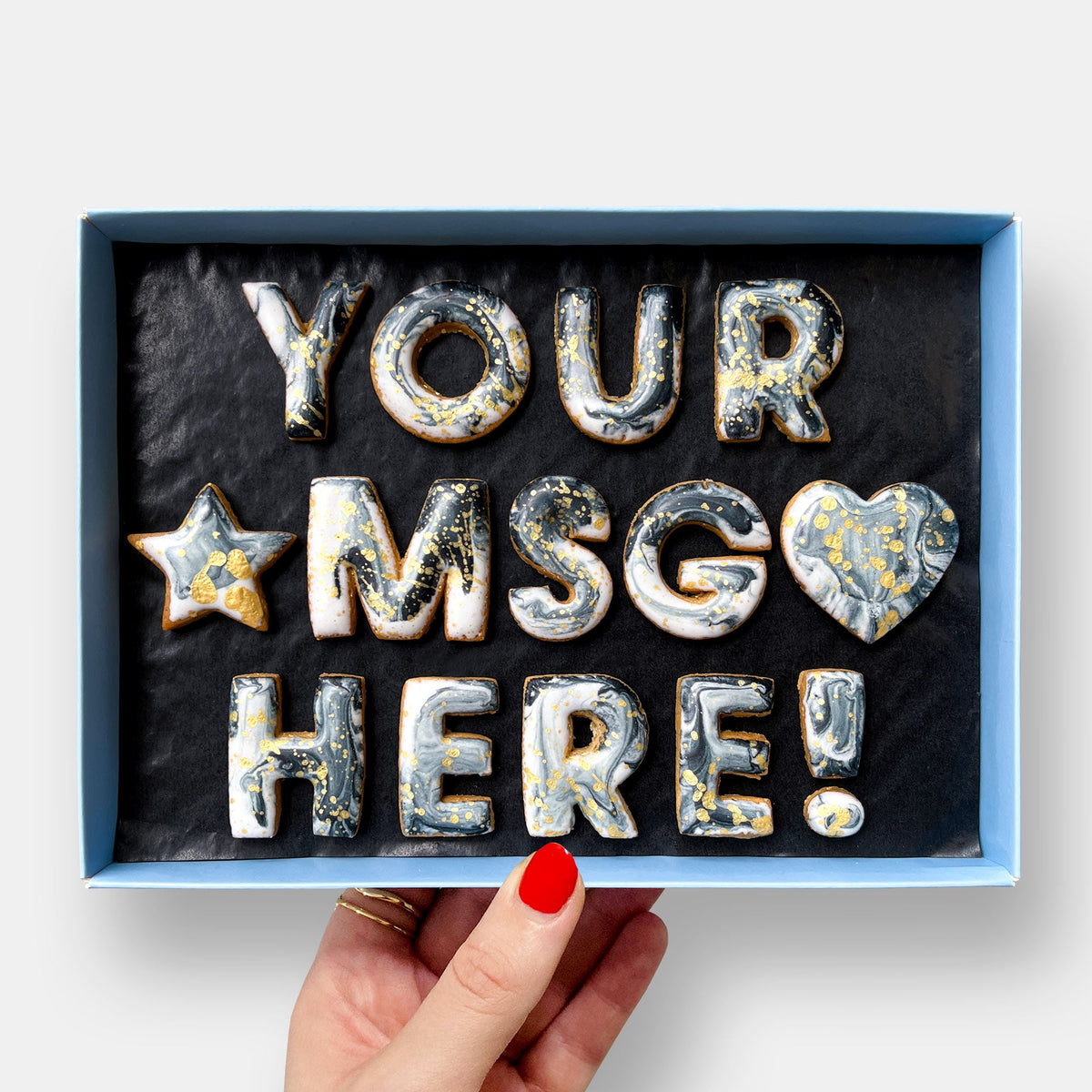 Personalised Custom Iced Cookie Message Box Marble