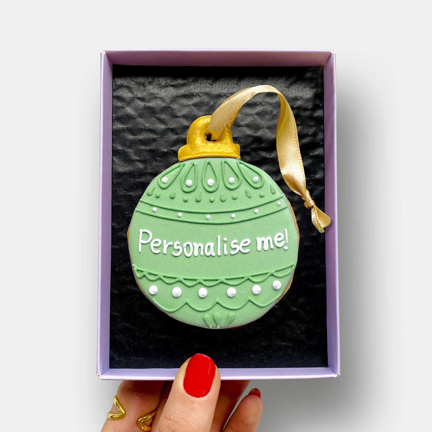 Personalised Green Bauble Letterbox Cookie - Baked by Steph