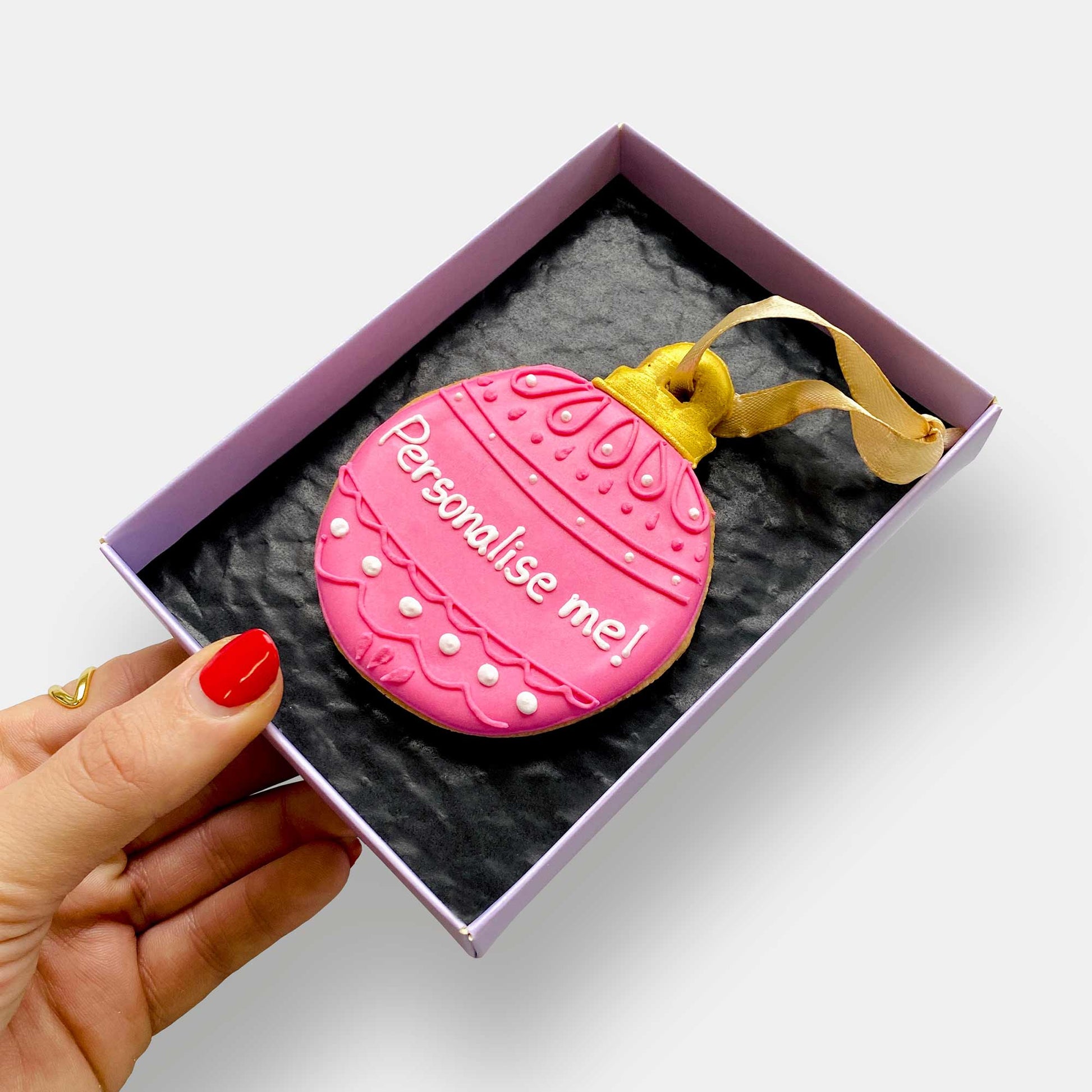 Personalised Pink Bauble Letterbox Cookie - Baked by Steph