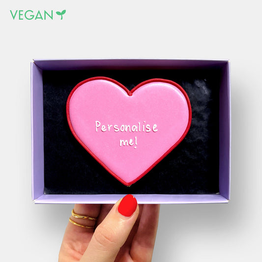 Vegan Personalised Pink Heart Letterbox Iced Cookie