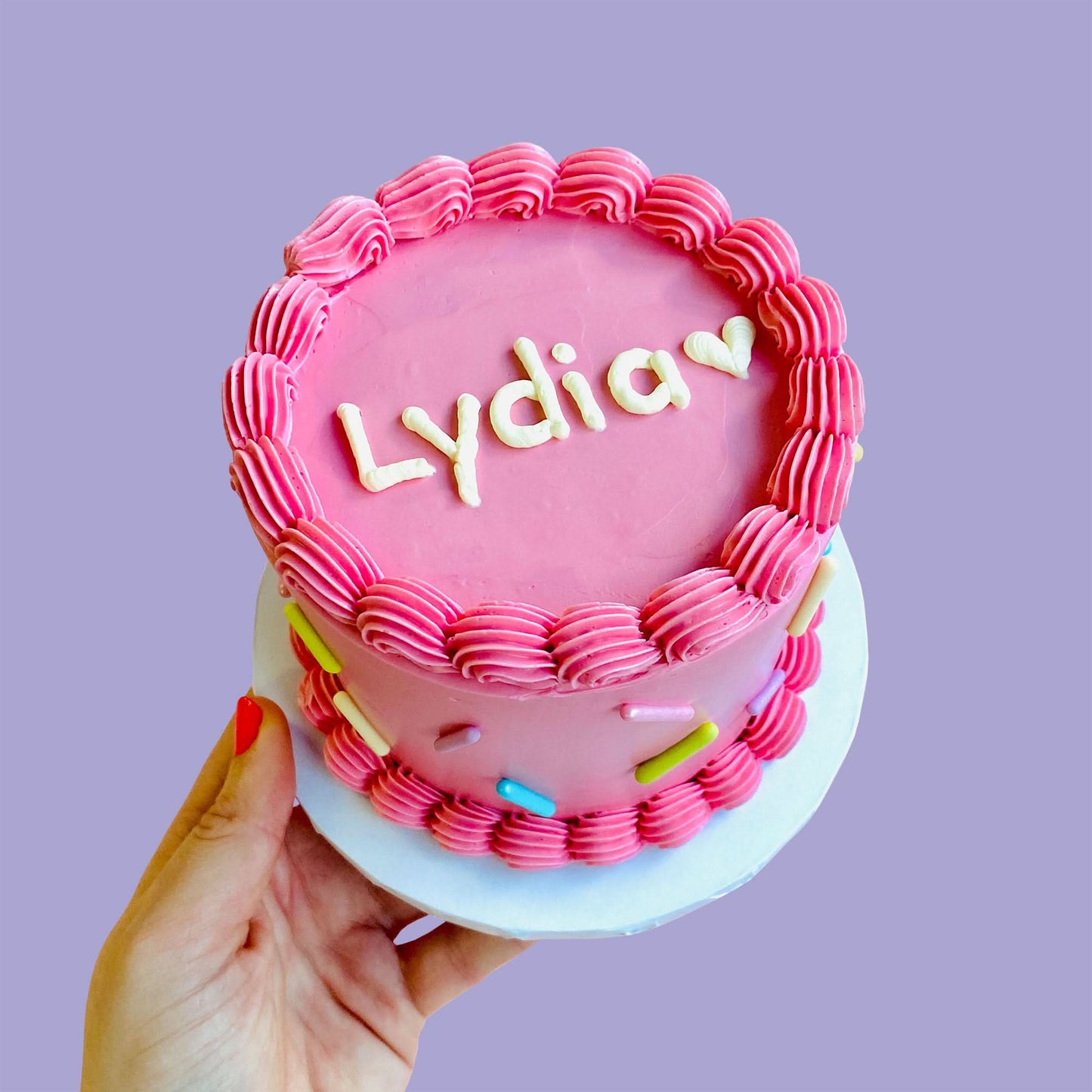 Personalised Pink Sprinkle Cake - Baked by Steph