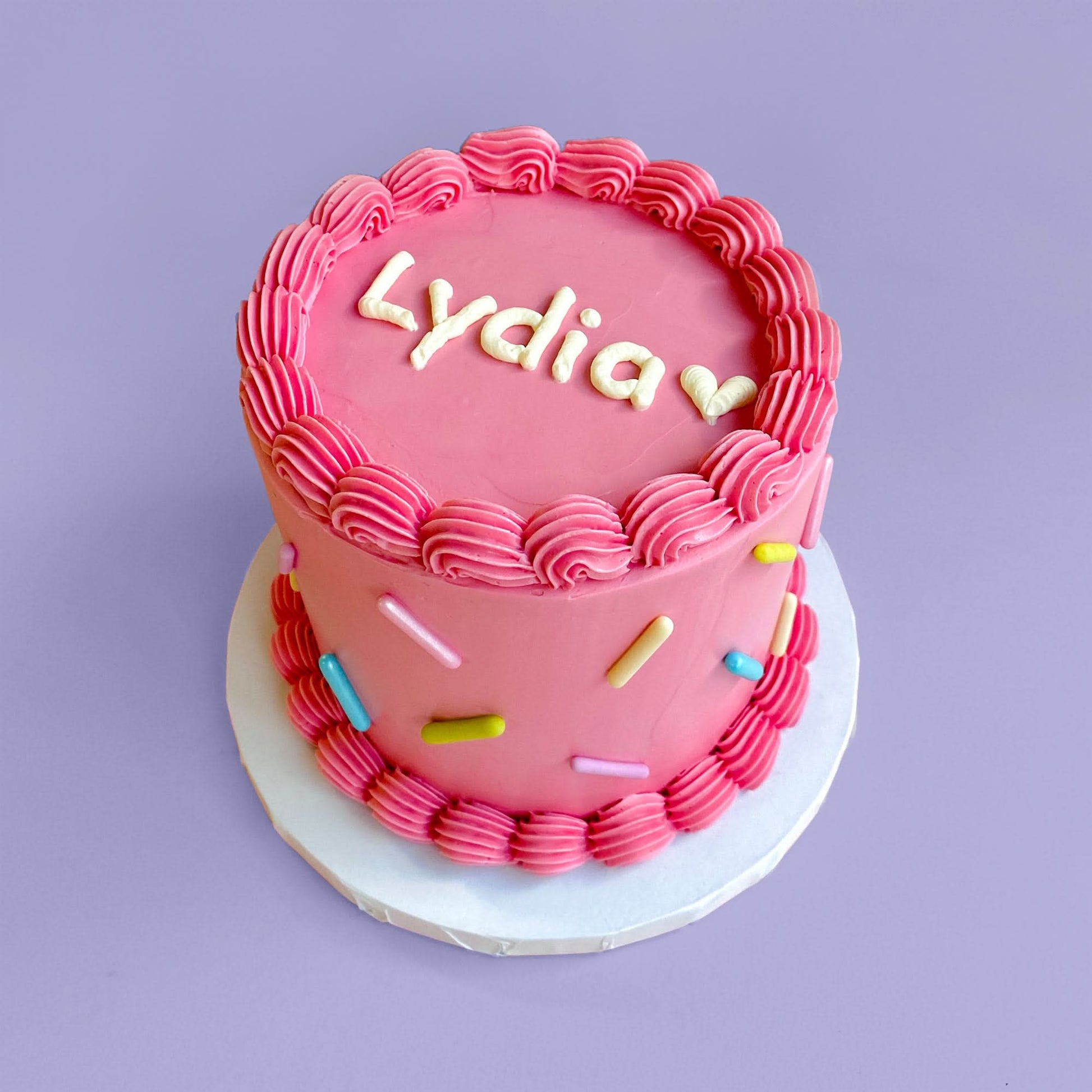 Personalised Pink Sprinkle Cake - Baked by Steph