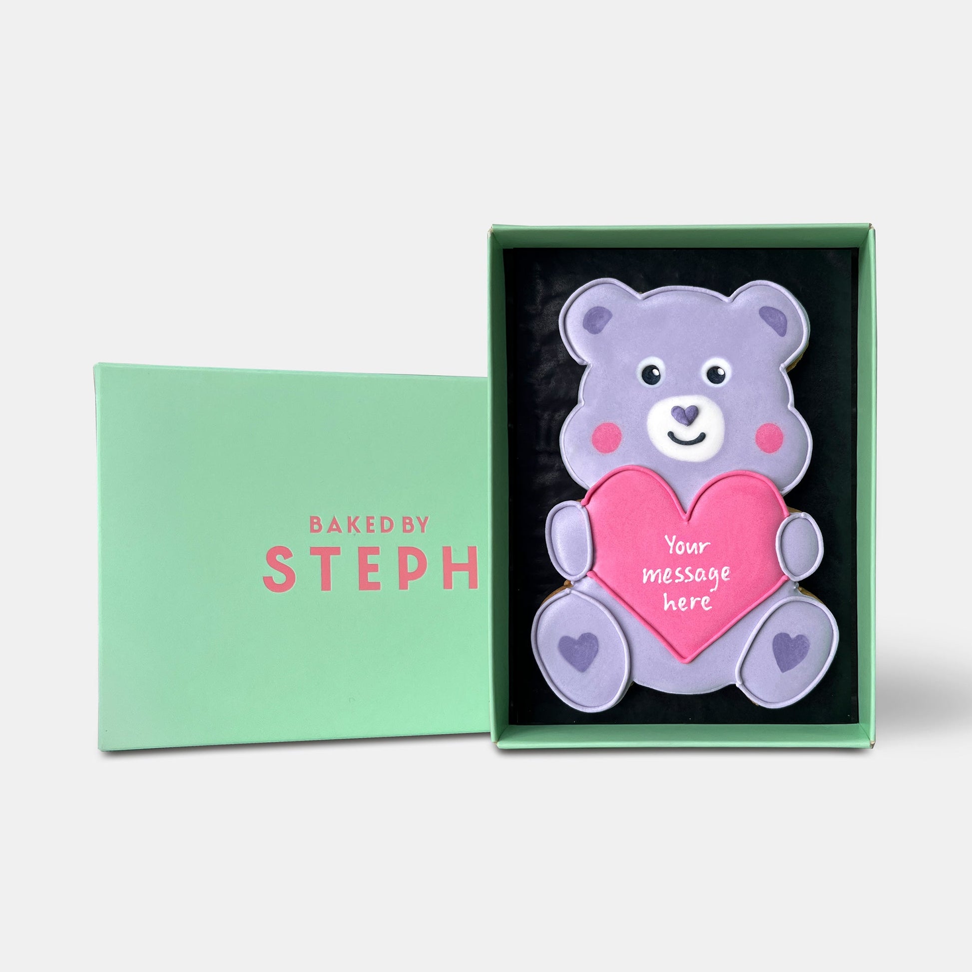 Personalised Purple Love Bear Letterbox Cookie - Baked by Steph