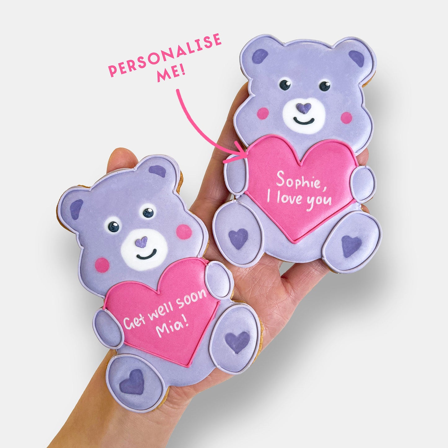 Personalised Purple Love Bear Letterbox Cookie - Baked by Steph