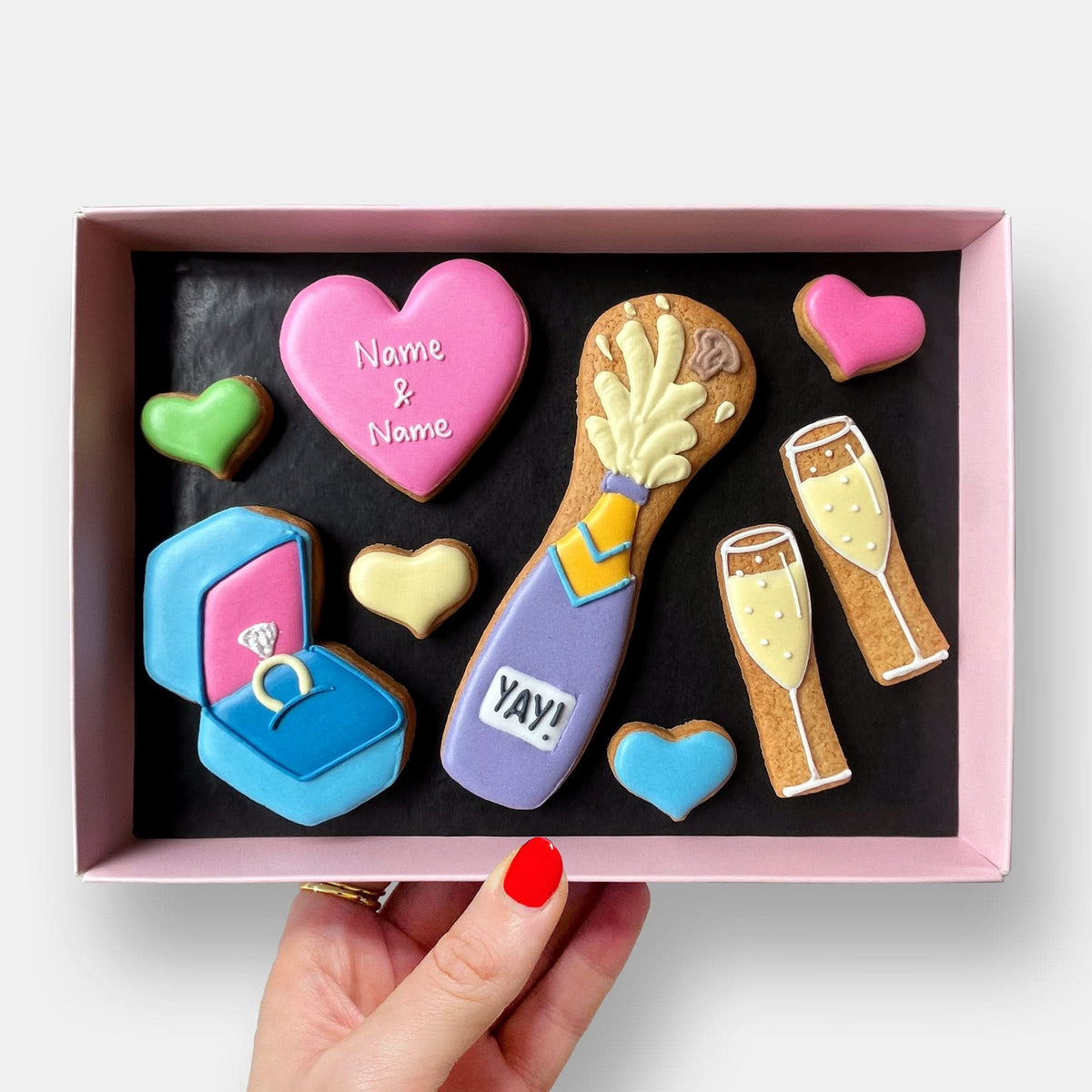 Personalised YAY Engagement Letterbox Iced Cookies