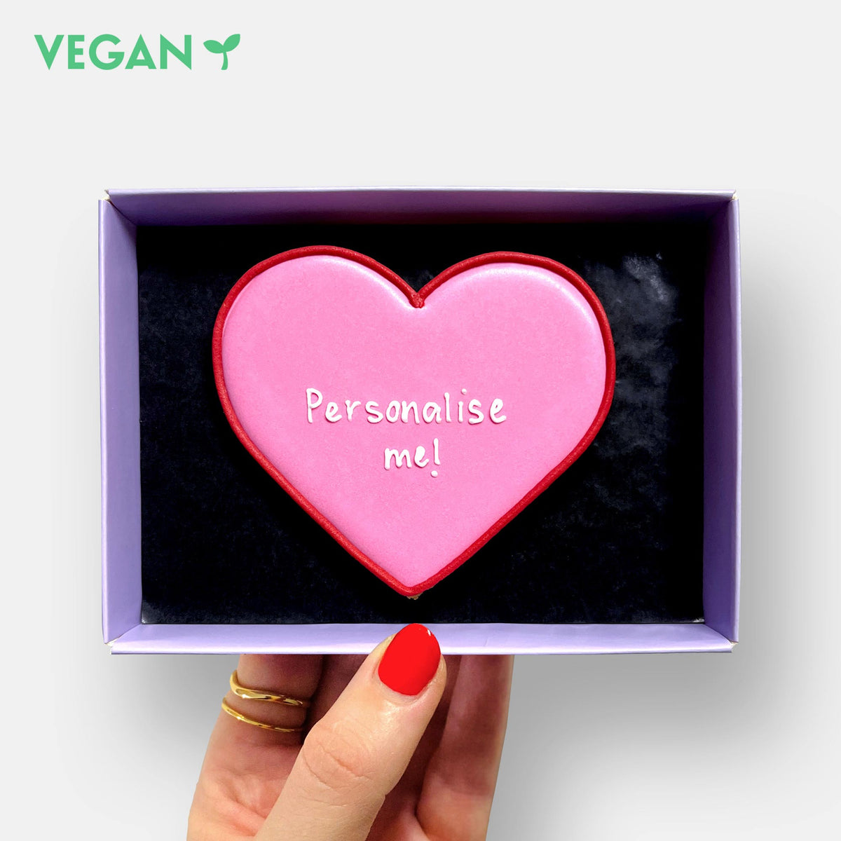 Vegan Personalised Heart Letterbox Iced Cookie
