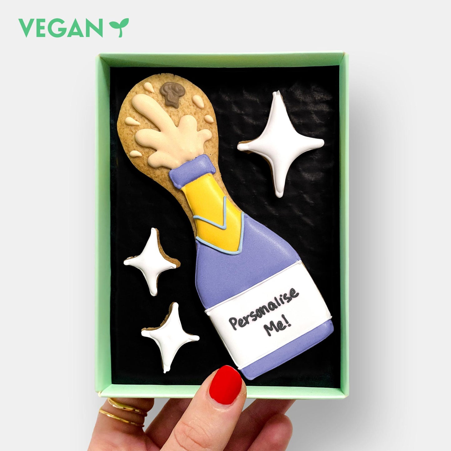 Vegan Personalised Poppin' Bottles Congratulations Letterbox Iced Cookies