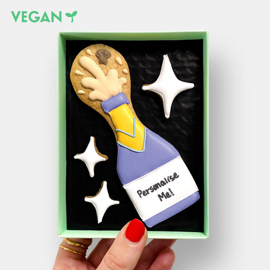 Vegan Personalised Poppin' Bottles Congratulations Letterbox Iced Cookies