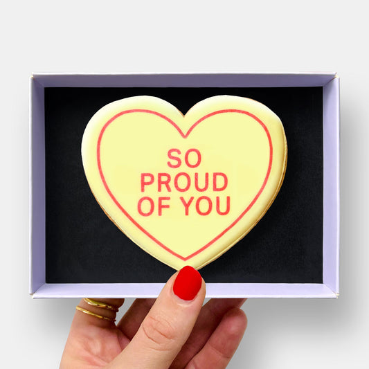Proud Of You Congratulations Heart Letterbox Printed Iced Cookie