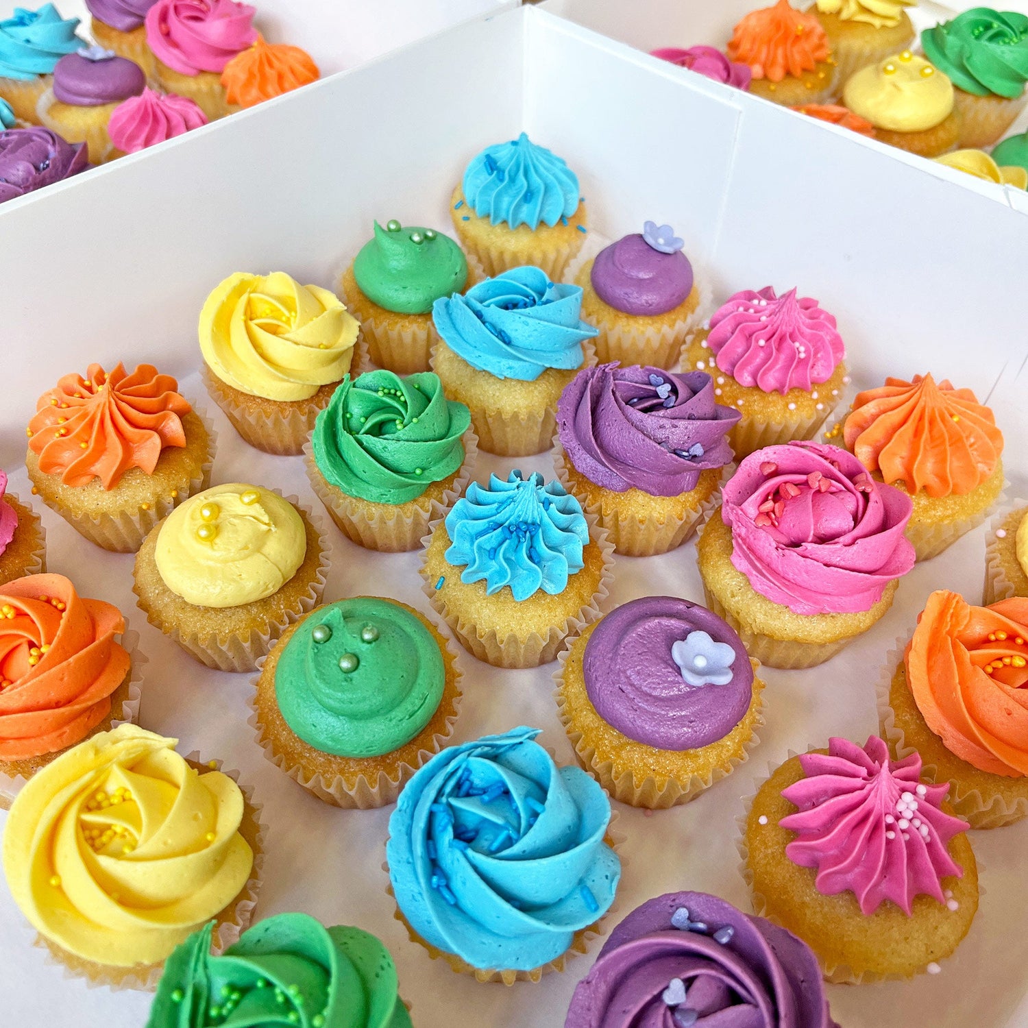 Rainbow Mini Vanilla Cupcakes - Baked by Steph