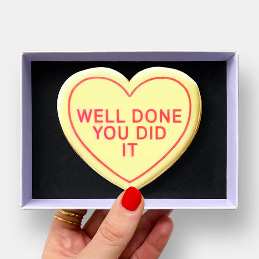 Well Done You Did It Heart Letterbox Printed Iced Cookie