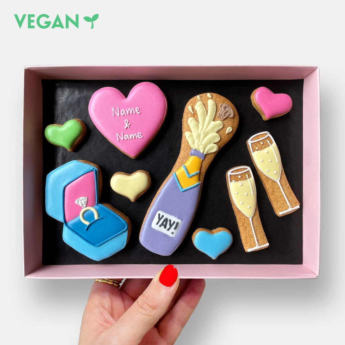 Vegan Personalised YAY Engagement Letterbox Iced Cookies